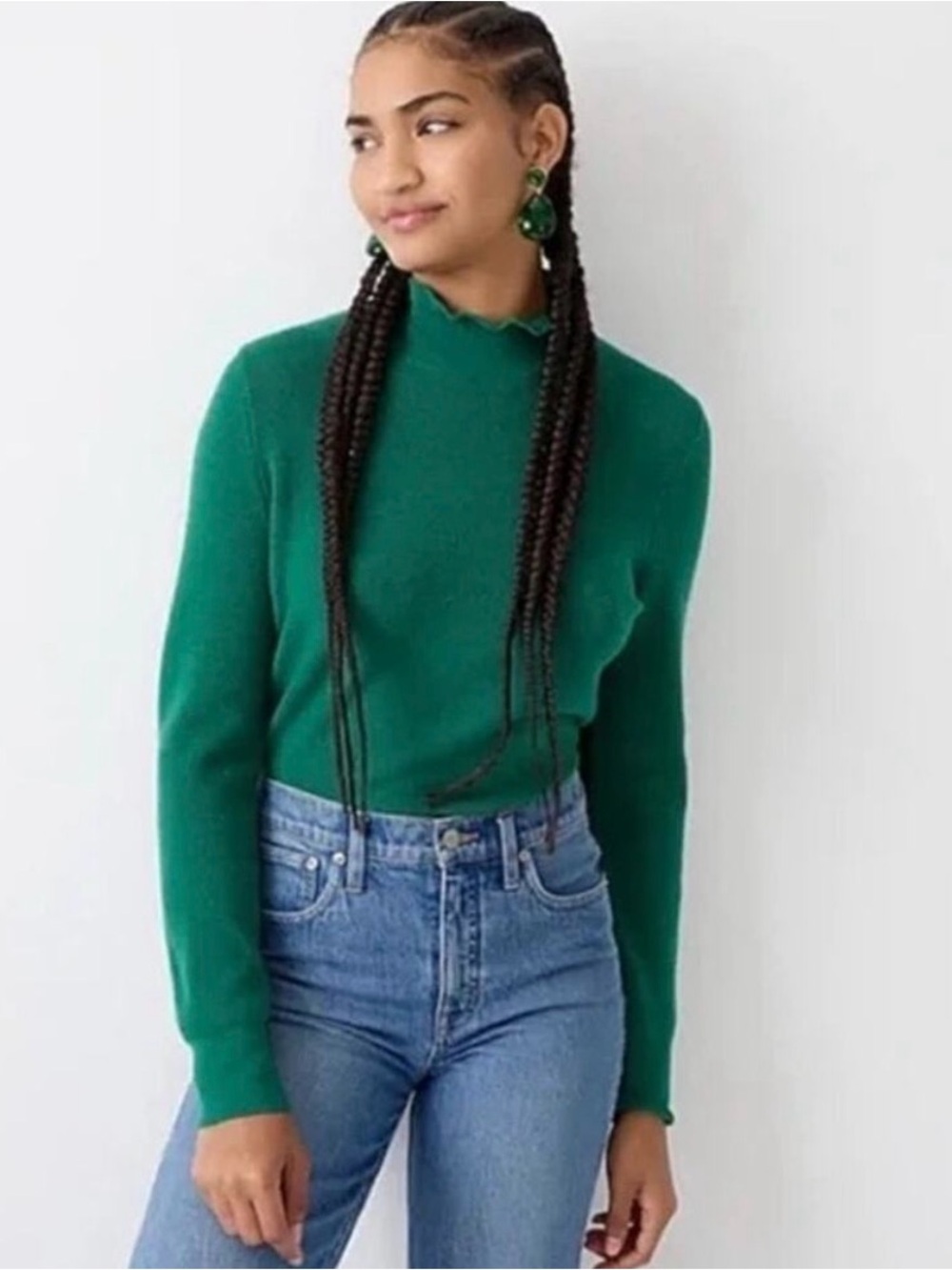 J Crew | Ruffle merino wool mock turtleneck sweater Women’s size XXL 2X Green